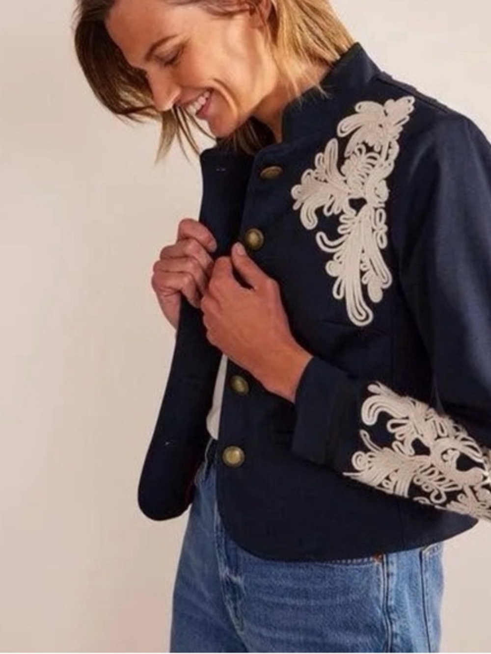 Boden Warwick embroidered navy jacket blazer Size 10 - Picture 2 of 15